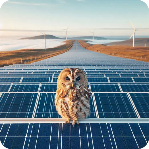 Sowa na farmie fotowoltaicznej